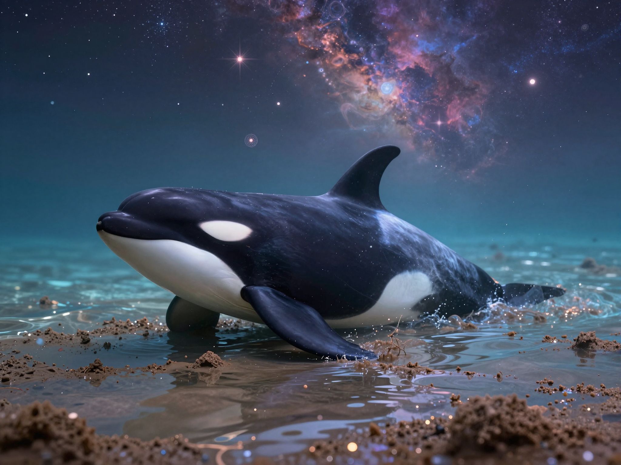 A sárban rekedt kardszárnyú delfin elakadás, korlátok jele.