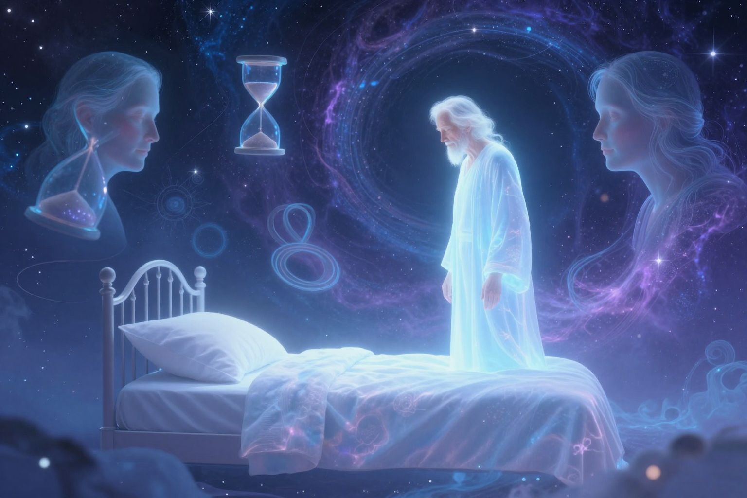 Az idős személy az ágyadnál az élet bölcsességét szimbolizálja.