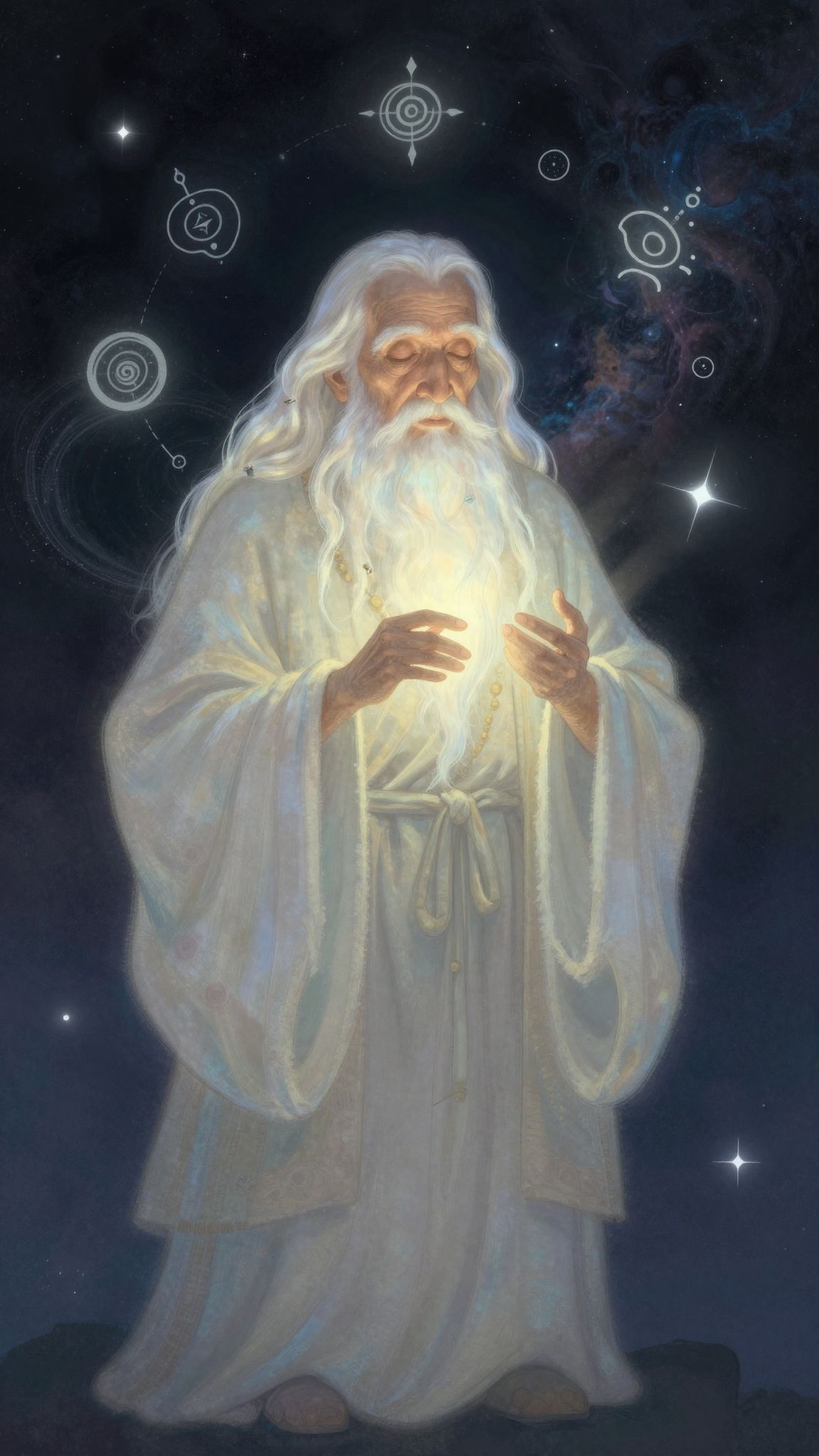 Az idős verőember az élet tapasztalatát és bölcsességet jelképezi.