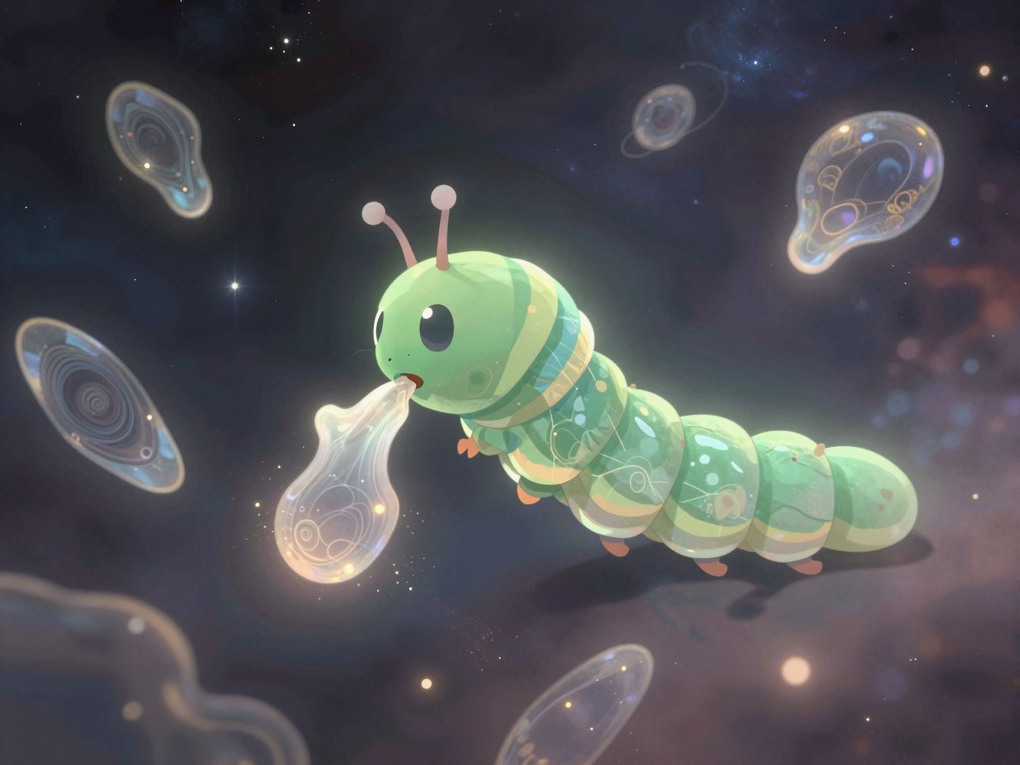 A hernyó rágása belső átalakulás és fejlődés jelképe.