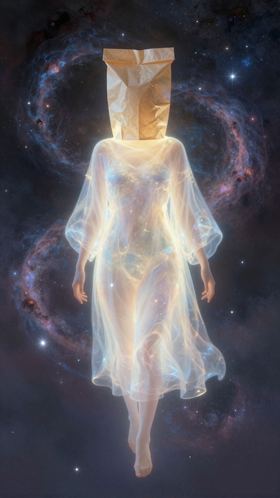 A papírzacskóval elfedett arc az identitás elrejtését jelzi.