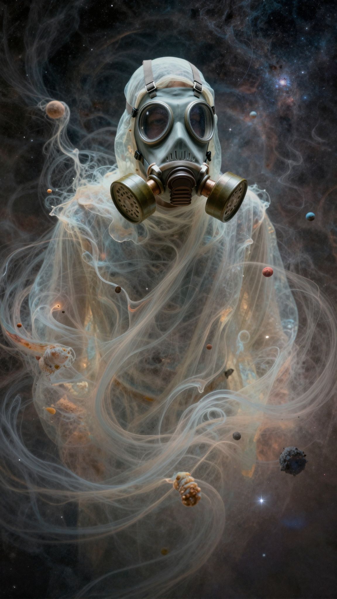 Álom gázmaszkkal a túlélési félelem és kontrollvesztés jelképe.