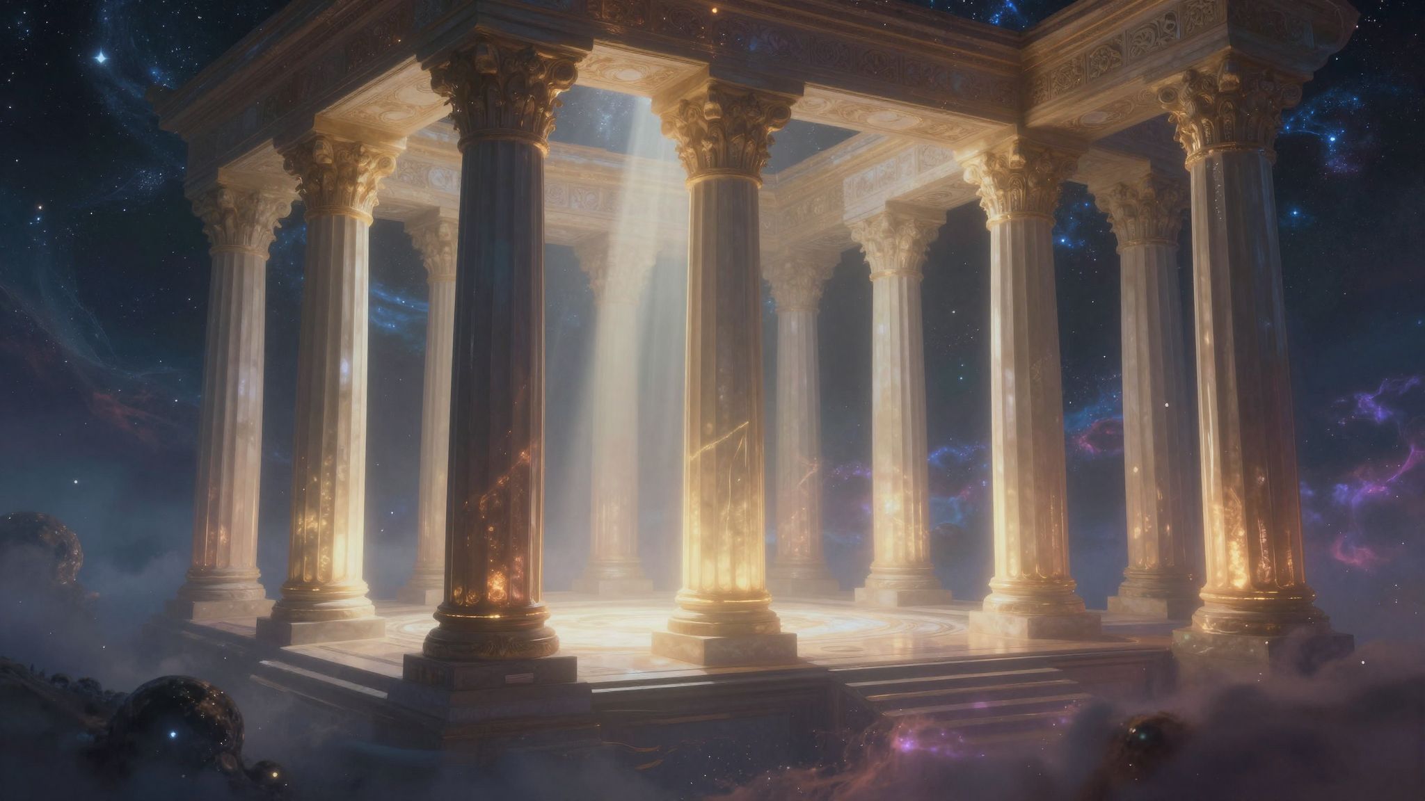 Az oszlopcsarnok a lelki stabilitás és hit jelképe.