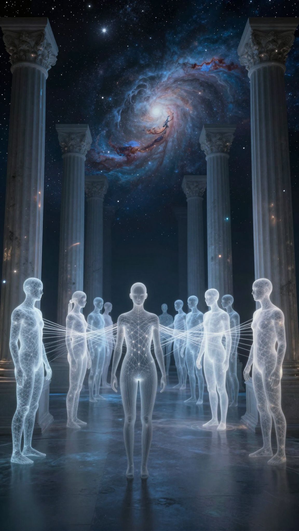 Az oszlopcsarnokban lévő tömeg az összetartozást szimbolizálja.